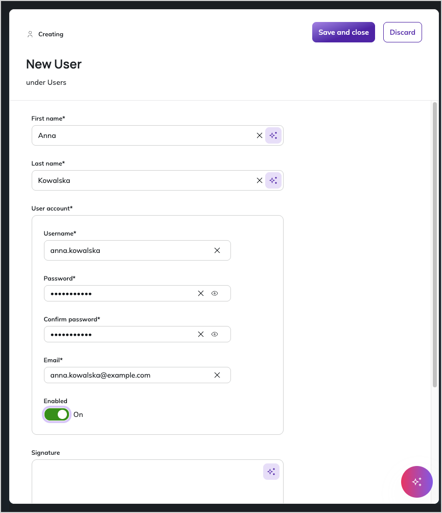 Creating a User
